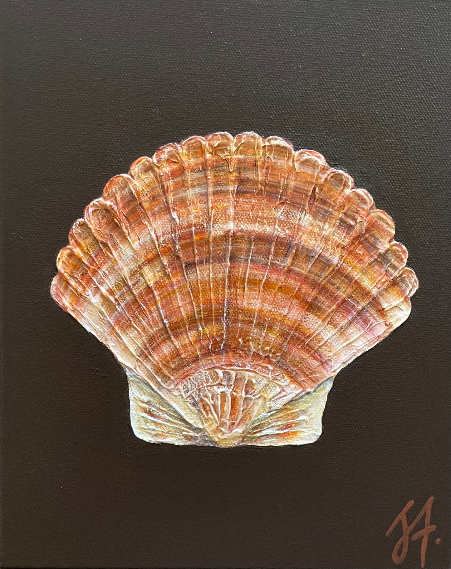 Found Treasures Series - Scallop Shell on Burnt Umber